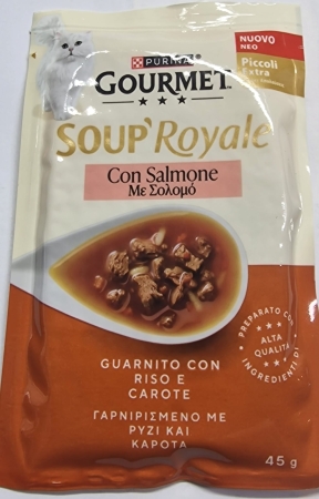 PURINA GOURMET SOUP' ROYALE CON SALMONE GUARNITO CON RISO E CAROTE Gatti