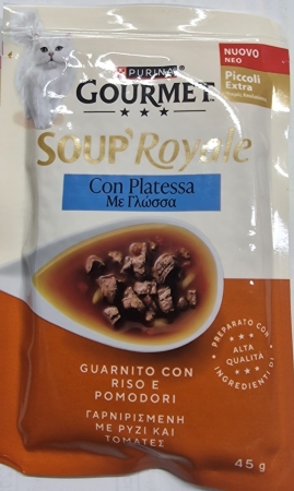 PURINA GOURMET SOUP' ROYALE CON PLATESSA GUARNITO CON RISO E POMODORI Gatti