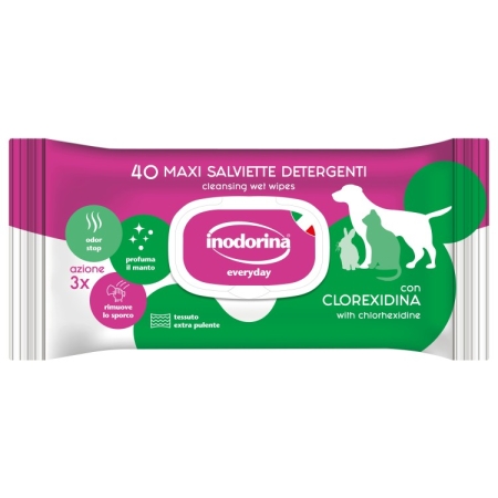INODORINA SALVIETTE DETERGENTI EVERYDAY CON CLOREXIDINA Cani e Gatti