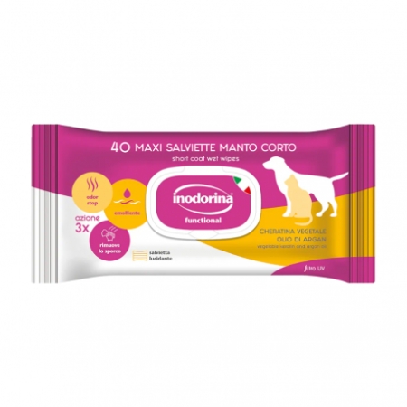 INODORINA SALVIETTE FUNCTIONAL MANTO CORTO CHERATINA VEGETALE OLIO DI ARGAN Cani e Gatti