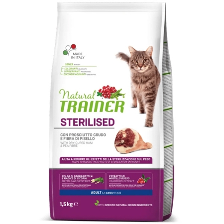 NATURAL TRAINER ADULT STERILISED CON PROSCIUTTO CRUDO E FIBRA DI PISELLO Gatti