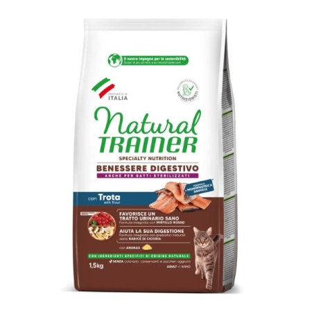 NATURAL TRAINER CAT ADULT BENESSERE DIGESTIVO NO GRAIN CON TROTA Gatti