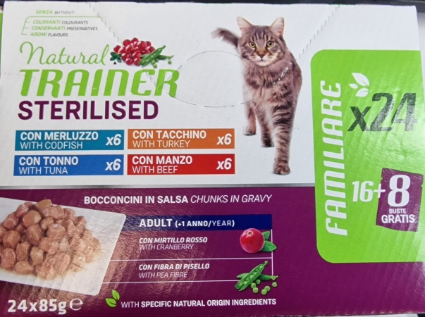 TRAINER NATURAL CAT MULTIPACK STERILIZZATO MERLUZZO/ TACCHINO/MANZO E TONNO Gatti