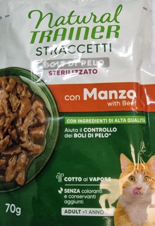 NATURAL TRAINER STRACCETTI BOLI DI PELO STERILIZZATO CON MANZO Gatti