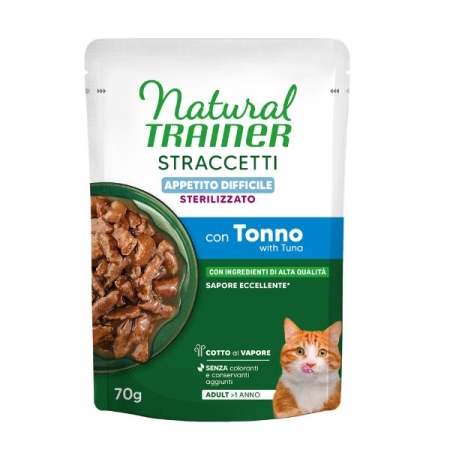 NATURAL TRAINER STRACCETTI APPETITO DIFFICILE STERILIZZATO CON TONNO Gatti