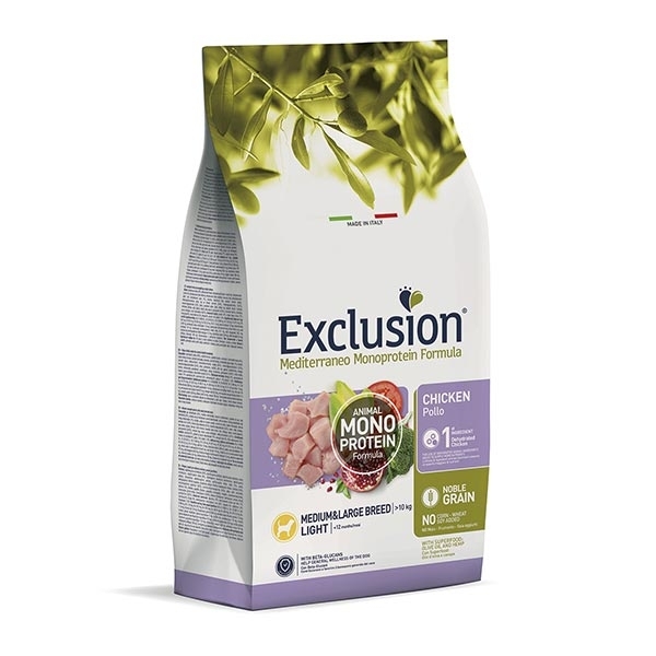 EXCLUSION MEDITERRANEO MONOPROTEIN LIGHT ADULT MEDIUM & LARGE BREED CON POLLO 