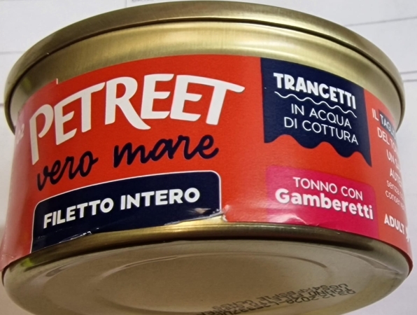 PETREET VERO MARE FILETTO INTERO TRANCETTI IN ACQUA DI COTTURA TONNO CON GAMBERETTI Gatti