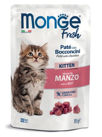 MONGE FRESH PATE' CON BOCCONCINI KITTEN RICCO IN MANZO Gatti