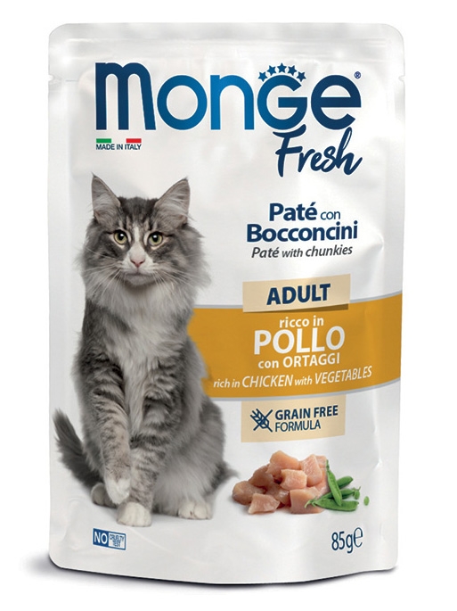 MONGE FRESH PATE' CON BOCCONCINI ADULT RICCO IN POLLO CON ORTAGGI GATTO