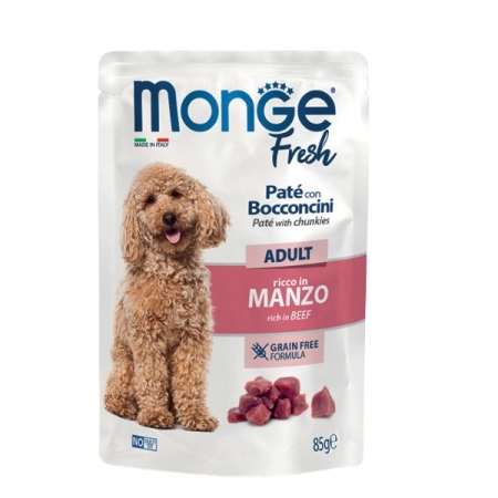 MONGE FRESH BUSTE DOG ADULT PATE' CON BOCCONCINI RICCO IN MANZO Cani