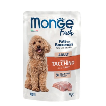 MONGE FRESH BUSTE DOG ADULT PATE'  CON BOCCONCINI RICCO IN TACCHINO Cani