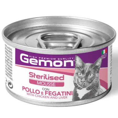 GEMON CAT ADULT STERILISED MOUSSE CON POLLO E FEGATINI Gatti