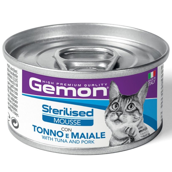 GEMON CAT ADULT STERILISED MOUSSE CON TONNO E MAIALE