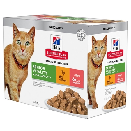 HILL'S SCIENZE PLAN ADULT 7+ SENIOR VITALITY CON POLLO E SALMONE MULTIPACK Gatti