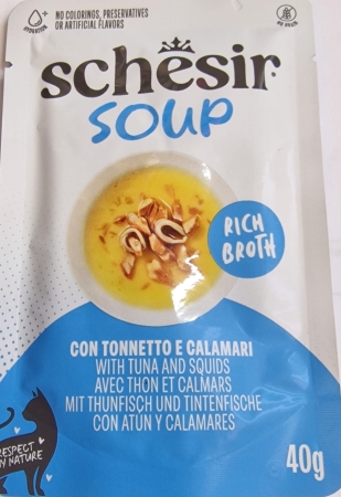 SCHESIR SOUP RICH BROTH CON TONNETTO E CALAMARI ADULT CAT Gatti