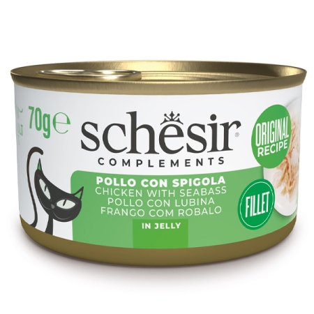 SCHESIR COMPLEMENTS PER GATTI ADULTI FILETTI IN GELATINA POLLO CON SPIGOLA Gatti