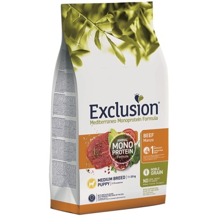 EXCLUSION MEDITERRANEO MONOPROTEIN PUPPY MEDIUM BREED CON MANZO Cani