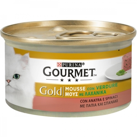 GOURMET GOLD MOUSSE CON VERDURE, CON ANATRA E SPINACI Gatti