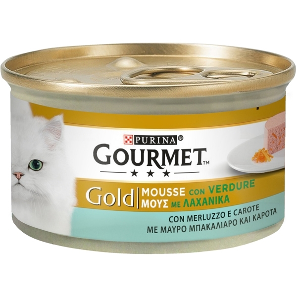 GOURMET GOLD MOUSSE CON VERDURE, CON MERLUZZO E CAROTE 