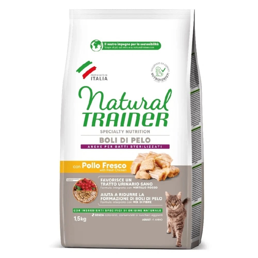NATURAL TRAINER SPECIALTY NUTRITION BOLI DI PELO ANCHE PER GATTI STERILIZZATI POLLO 