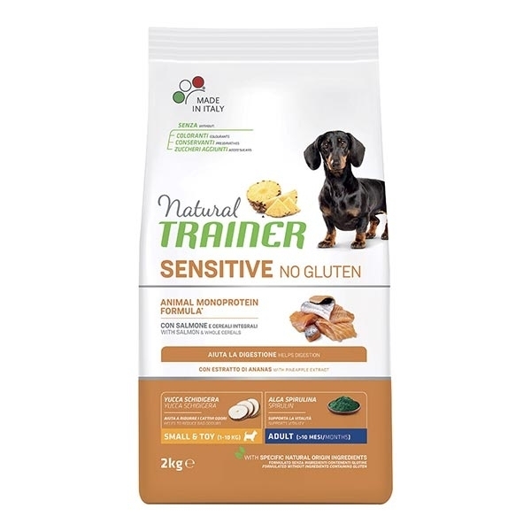TRAINER NATURAL SENSITIVE NO GLUTEN SMALL & TOY ADULT CON SALMONE 