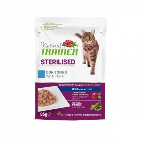 NATURAL TRAINER STERILISED ADULT CON TONNO E FIBRA DI PISELLO Gatti