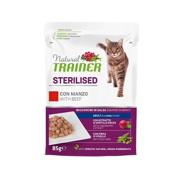 TRAINER NATURAL STERILISED ADULT CON MANZO E FIBRA DI PISELLO 